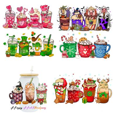 China Dtf Halloween Pattern Washable UV Sticker For Cup Label Sticker Cup Packaging Transfer Printing Waterproof Mug for sale