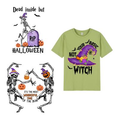 China Factory Wholesale Halloween Pattern Durable Design Dtf Digital Printing Thermal Transfer Sticker Label For T-shirt Costume for sale