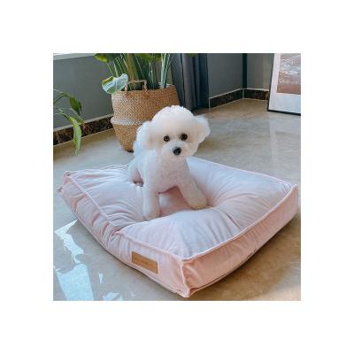 China Outer: 100% cotton Inner: Economical Custom 3D Nine-Hole Granular Fiber Dog Crate Bed With Non-Slip Bottom Dog Sleep Cushion Warm Plush Mat For Pets for sale