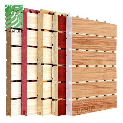 China Tianjie Fireproof and Eco-Friendly Acoustic Panels Fireproof Acoustic Wall Wooden Grooved Slat Acoustic Panels for Theater Te koop