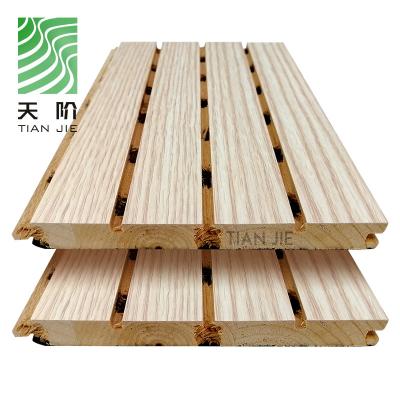 China Tianjie Wood Slat Flame Retardant And Eco-Friendly Acoustic Panels E1 Grade Flame Retardant Material Grooved Acoustic Panels Te koop