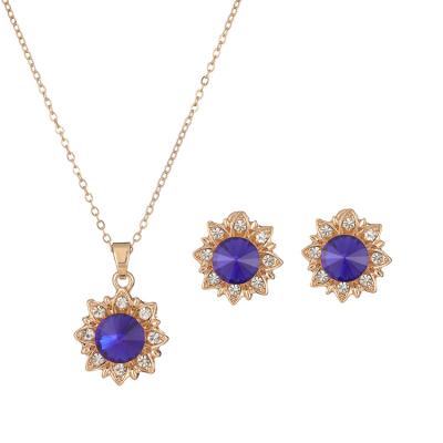 China High Quality New Arrival Alloy Rhinestone Wedding Jewelry Sets Costume Necklace Earrings Decoration Bridal Gift for sale