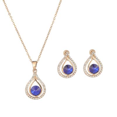 China New Blue Korea Crystal Rhinestone Gold Plated Stud Earring and Necklace Jewelry Sets High Quality For Women for sale