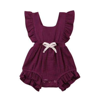 China High quality cotton toddler girl summer solid color ruffle canvas romper anti-pilling custom made babies clothing for sale