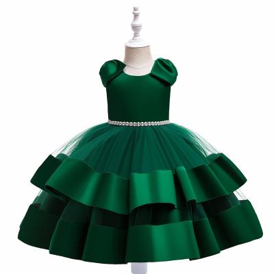 China 2022 New Style Anti Wrinkle Kids Ball Gown Layered Dresses Short Sleeve Beading Belt Mesh Tutu Dress Flower Girl Dress for sale