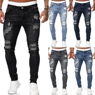 China 2022 Factory Wholesale Hot Sale Custom Viable Multicolor Plus Size Mens Loose Stacked Wrinkle Ripped Stretch Jeans Pants for sale