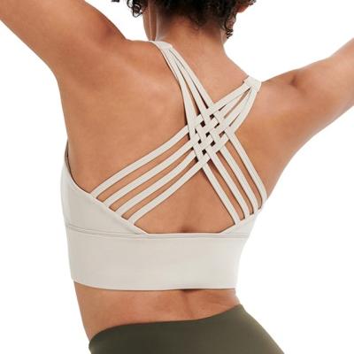 China Wholesale Custom Breathable Breathable Spandex Sports Bra O-neck Sports Bra Women Backless Yoga Bra Top Make Yoga Bra Simple Bulk for sale