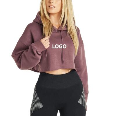 China OEM Manufacturer Custom Printing Logo Cropped Hoody Women Waistline Sweater Crop Breathable Hoodies for sale