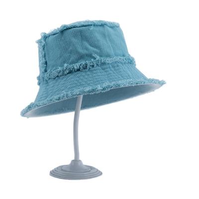 China Fashion High Quality Distressed Denim Fringed Bucket Hat Unisex Custom For Man And Women for sale