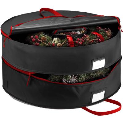 China Sustainable Double Storage Bag With Compartment Organizers For Christmas Garlands Handles Durable Christmas Wreath Storage Bag for sale