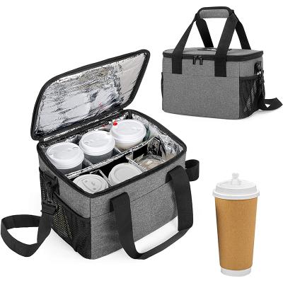 China Customized Insulated Tending Drink Carrier For Delivery 6 Cup Foldable Coffee Drinks Carrier Insulated Cart With Reusable Handle for sale