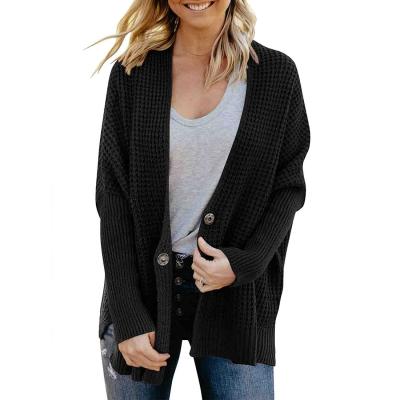 China Women's Breathable Bat Wing Outwear Women's Casual Loose Open Front Waffle Knit Button Down Cardigan Sweater for sale