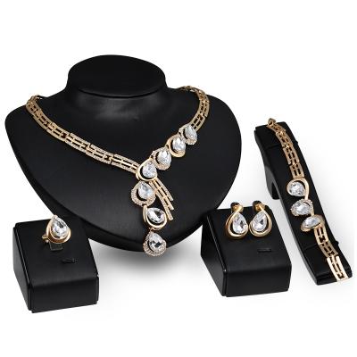 China CLASSIC Crystal Necklace Bracelet Ring Earrings Austrian Design Chunky Jewelry 18K Valentine's Day Gift Pendant Jewelry Set For Women for sale