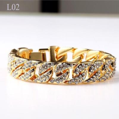 China Mens Womens Hip Hop Punk Chain Iced Out Curb Diamond 24K Gold Cuban Silver Plated Bracelets for sale