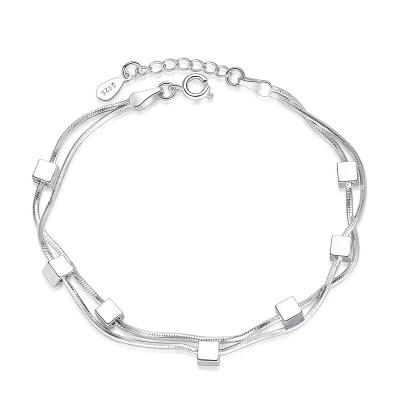 China Punk 925 Sterling Silver Bracelet Square Double Star Chain Adjustable Bracelet for sale