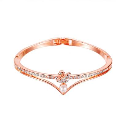 China Luxury Punk Crystal Swan Charm Letter Bracelet Rose Gold Fashion Women Bracelet for sale