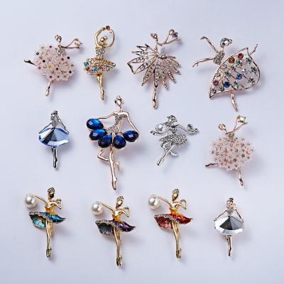 China ALLY Fashion Wedding Jewelry Gymnastics Girl Flower Dancer Crystal Brooches For Women Pin Bijouterie High Quality Cute Corsage for sale