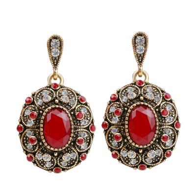 China Unique Antique Bohemia Earring Fashion Gold Color Mosaic Crystal Big Oval Earrings For Women Vintage for sale