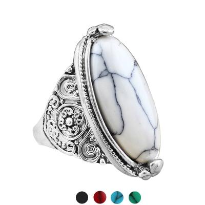 China CLASSIC Look Unisex Natural Tibetan Alloy Vintage Jewelry Antique Fashion Silver Plated Personality Turquoise Oval Ring for sale