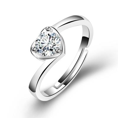 China Romantic Women's Classic Cute Love Heart Shape Adjustable Zircon Style Open Ring for sale