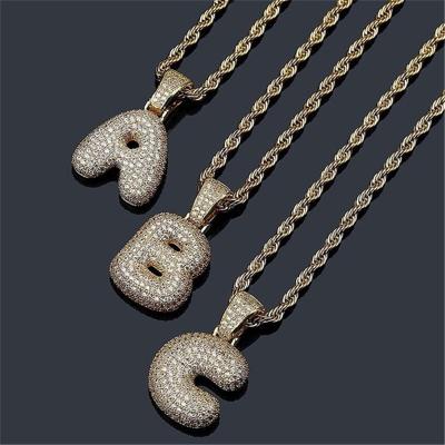 China Vintage Newest Jewelry Custom Simulated Rhinestone 3D Gold Iced Out Mens A-Z Letters Pendant Cuban Hip Hop Necklace for sale