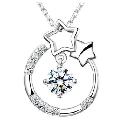 China Vintage Wholesale Sterling Silver Clavicle Heart Pendant Necklace Wedding Jewelry Zircon 18inches Chain for sale