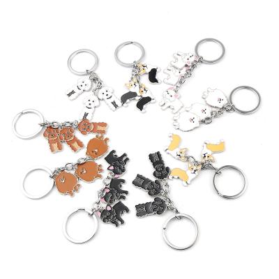 China Bulk Silver Color Key Chain Backpack Women Girls Keychain Decoration Pendant Small Dog Charms Cute Enamel Cute Animal Charms Key Chains Jewelry for sale