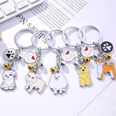 China Small Women Girls Pet Fashion Jewelry Pet Cute Commemorative Silver Color Maltese Bell Enamel Bell Keychain 10cm White Maltese Animal Keychain for sale