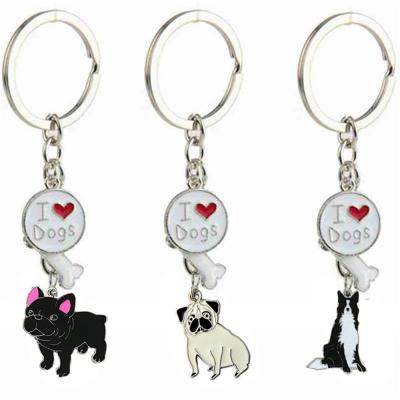 China Cute Commemorative Silver Color Schnauzer Small Pet Kawaii Small Pet Key Chain Animal Bone Message I Love Dogs Key Ring 10cm for sale