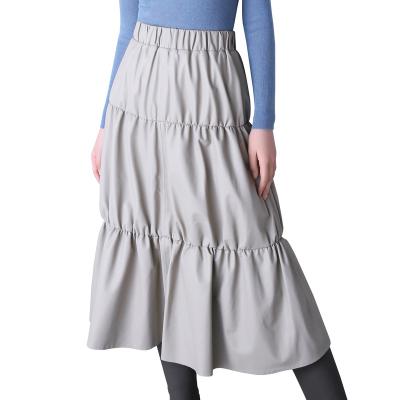 China Puffy skirt A - long genuine leather skirt formed from umbrella waist breathable French chic elastic sheepskin for sale