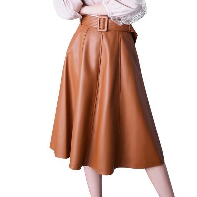 China Big Hem Waist Empire High Fashion Genuine Leather A-line Skirt Breathable Sheepskin Slim Fit Long Skirt for sale