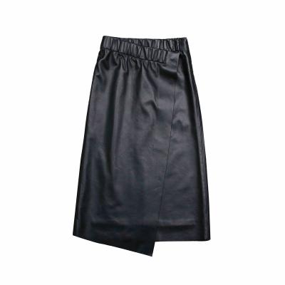 China Breathable Chic Asymmetrical French Sheepskin Top Layer Wrap Skirt Knee Length Genuine Leather Skirt for sale