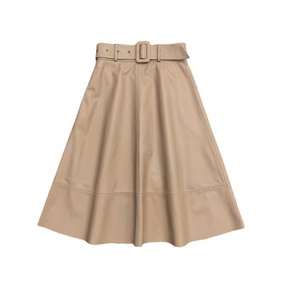 China Breathable fashion with high waisted long waist belt sheepskin umbrella genuine leather skirt for sale