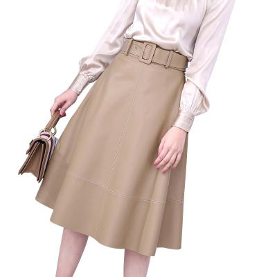 China Breathable fashion with high waisted long waist belt sheepskin umbrella genuine leather skirt for sale