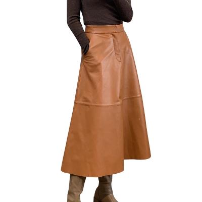 China Sheepskin Long Skirt Breathable One Line Classic Simple Swap Autumn Warm Genuine Leather Loose Skirt for sale