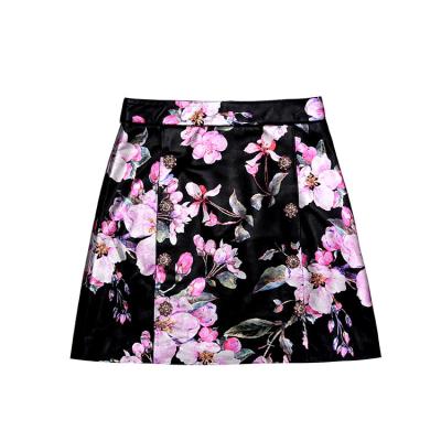 China Real Sheepskin Mini Skirt Young Lady Floral Breathable Luxurious Printing Genuine Leather Short Skirt for sale