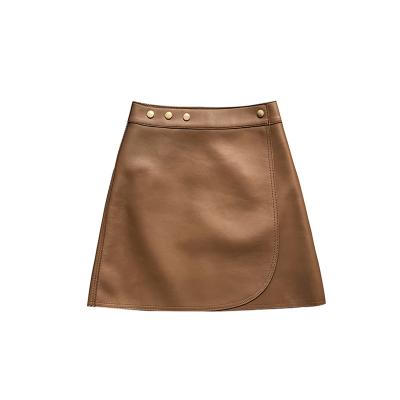 China Fashion Breathable Simple Soft Button High Waist Sheepskin Wrap Skirt Version Short Skirt for sale