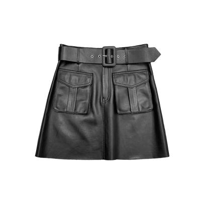 China Large Pocket Fashion Style Waist Belt High Waist Sheepskin A Version Breathable Maching Short Skirt for sale