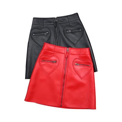 China Sheepskin A Soft And Cool High Version Zipper Pocket Love Breathable Genuine Leather Short Skirt for sale