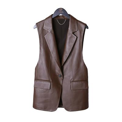 China Breathable Formal Sleeveless Button Sheepskin Collar Blazer Women's Genuine Leather Waistcoat Waistcoat One Vest for sale