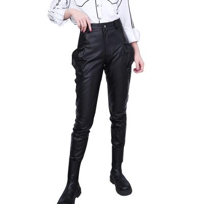 China Fashion Breathable Cool Military Pocket Lamb Skinny Leg Pants Genuine Leather Cargo Pants Trousers for sale