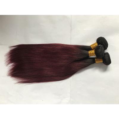 China Dark Red Silky Straight Ombre Color Two Tone Straight Hair Weave ,Natural Brazilian Hair for sale