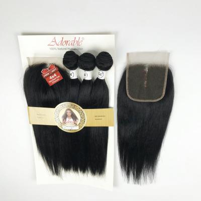 China Adorable Silky Straight Wave Mix Hair Straight 3 Bundles And Free Virgin Silky Straight Hair Mixed Closure Synthetic Hair for sale