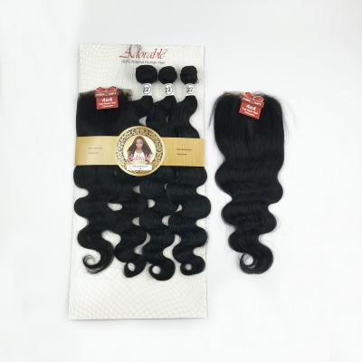 China Natural Body Wave Fashion Body Wave Hair Extension Mixed Synthetic Hair Hair Weave Bundles With Closure for sale