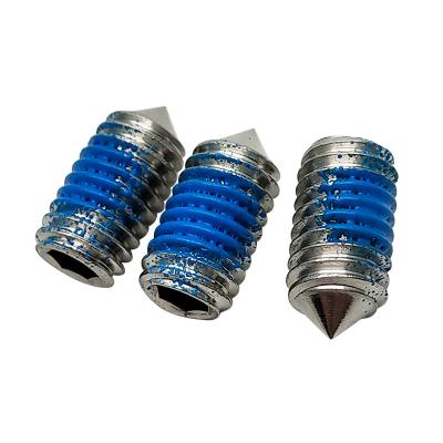 China Stainless Steel Nylock DIN 914 Flat Locking Thread Hex Socket Black Cone Point Set Screw With Nylon Patch for sale