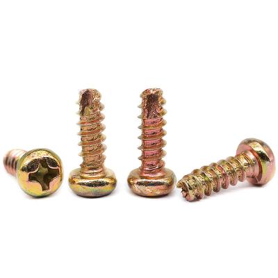 China Pan Steel Zinc Galvanized Yellow Cross Recessed Round Phillips Pan Head Self Thread Cutting Screw for sale