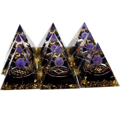 China Europe Wholesale Obsidian Amethyst Ball Orgonite Pyramid Healing ChakraTwelve Constellations Crystal Orgone Pyramids for sale