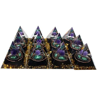 China Europe Wholesale Amethyst Ball Obsidian 12 Constellations Orgonite Orgone Pyramid Healing Chakra Items for sale