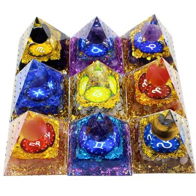 China Europe Wholesale 12 Constellations Crystal Energy Orgonite Pyramid Orgone Pyramids Healing Stones Home Decor for sale