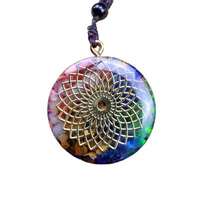 China Europe Wholesale Natural Orgonite Pendant Gemstone Crystal Seven Chakra Round Healing Orgone Pendant Necklace for sale